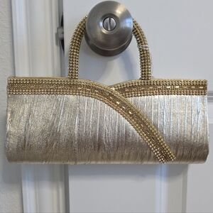 Source Unknown Gold Metallic Beaded Clutch Wristlet